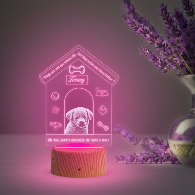 Personalized Dog Table Night Lamp with Automatic Color Changing Light Customized with Name & Photo  Pet Memorial Gift  Birthday Gift for Dog